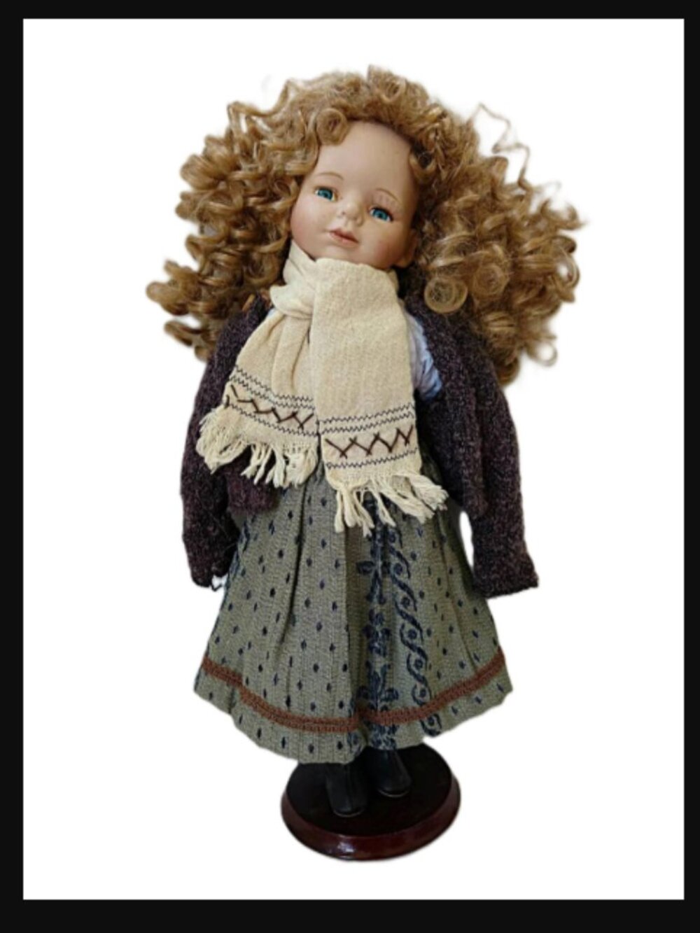 Vintage Porcelain Doll with Curly Hair and Freckles 15" Victorian Winter Clothes